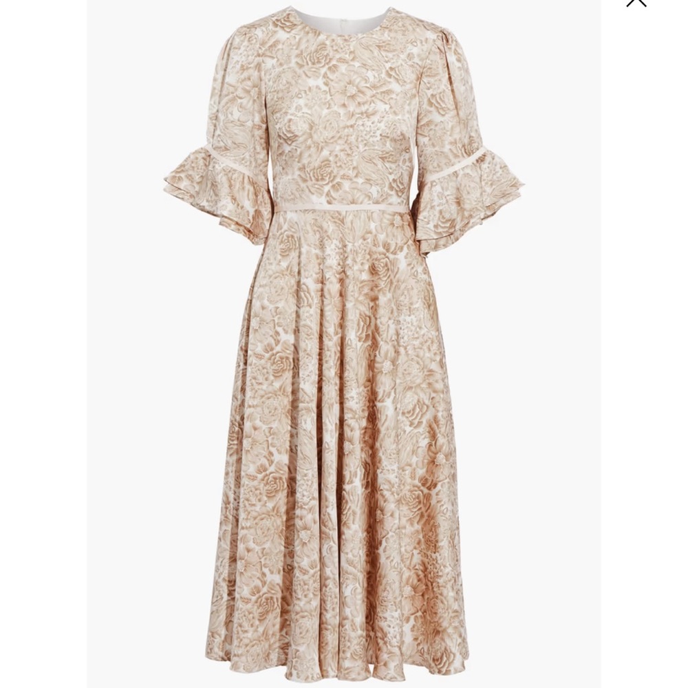 Mikael Aghal Grosgrain-trimmed ruffled floral print dress